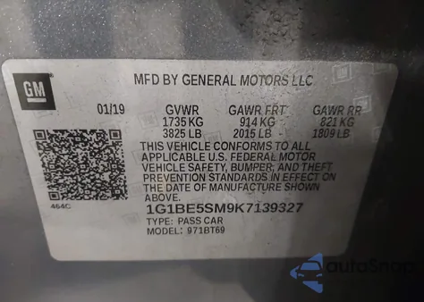 2019 Chevrolet Cruze Lt from USA, damaged, VIN 1G1BE5SM9K7139327